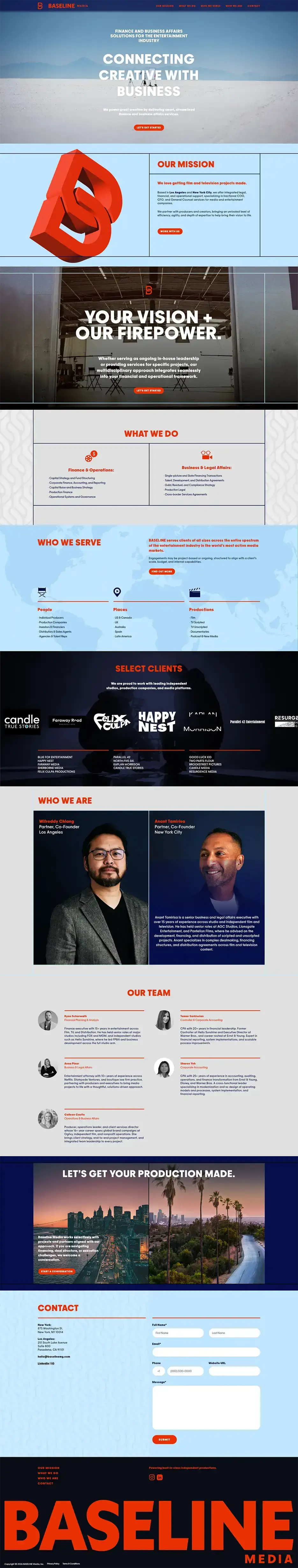 The Baseline Media Group website, a brand site for an entertainment finance and legal firm